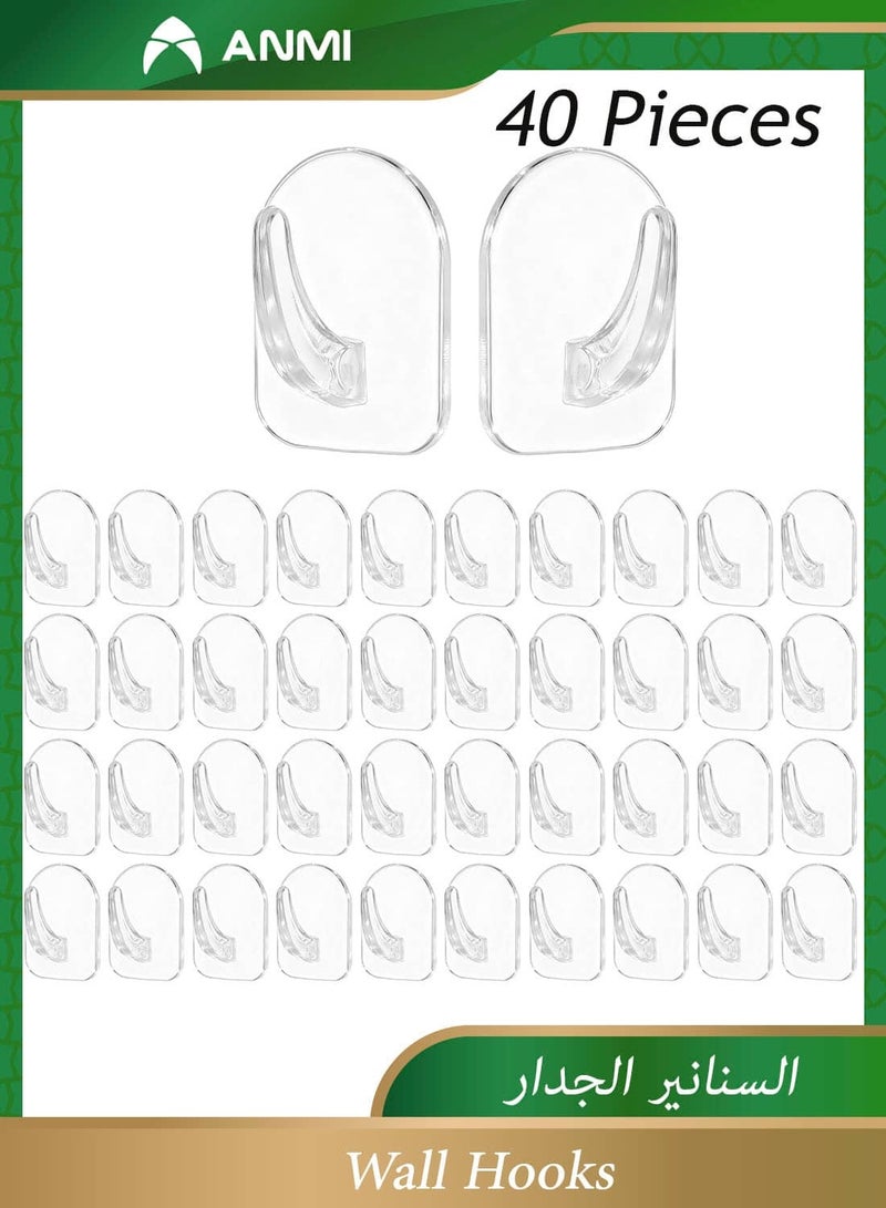 Anmi 40 Pieces Clear Adhesive Wall Hooks for Hanging, Transparent Hooks Small Acrylic Sticky Hangers with Non Marking Sticker for Kitchen Bathroom Bedroom Office (Clear) - Image 1